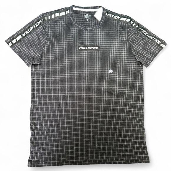 Hollister Grid Print T-Shirt with Logo Taping - Size Medium - Picture 1 of 6